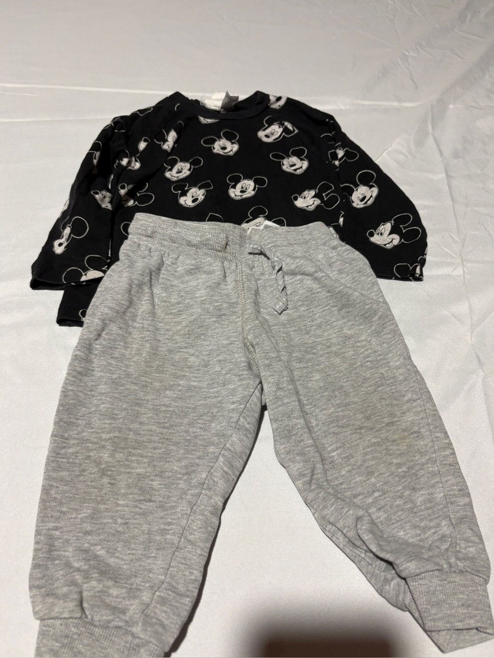Disney Kids Black & Light Gray Sweatpants - Mickey Print this is mixed at 9-12 m